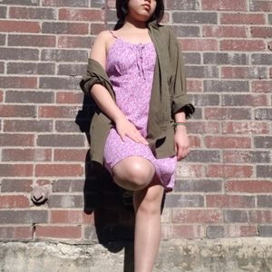 Pink floral spaghetti strap dress